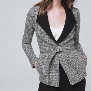 NEW WHBM gray black belted tweed blazer jacket with removable belt, 4